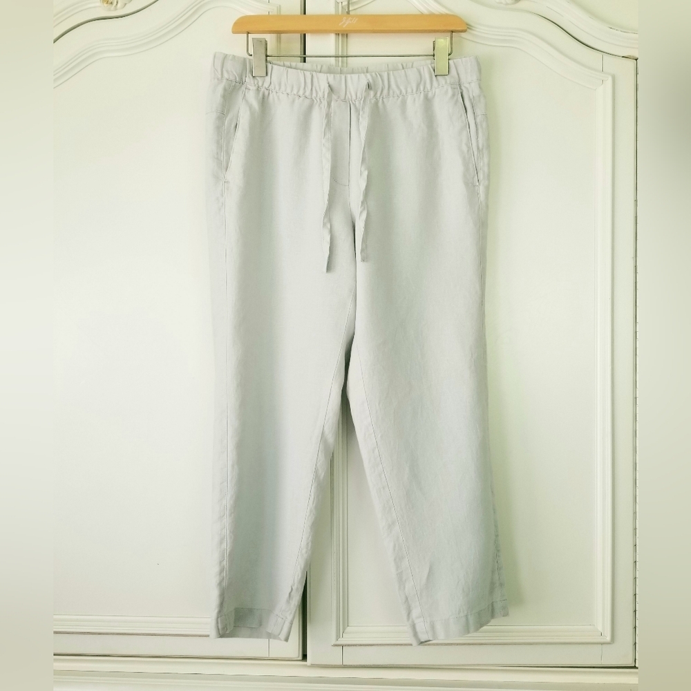 J. Jill Pale Gray Linen Crop Pull On Pants With Pockets Womens Small